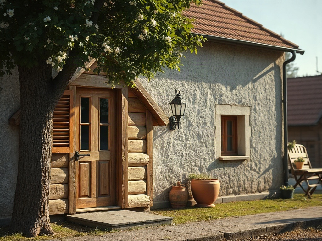 Уличный туалет на участке загородного дома из клееного бруса